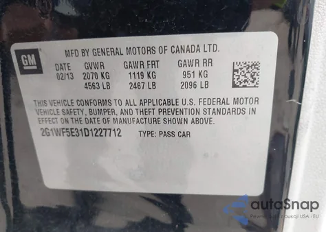 2013 Chevrolet Impala Ls z USA, uszkodzony, nr VIN 2G1WF5E31D1227712